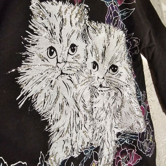 Vintage Black Glitter Kittens Sweatshirt 80s 90s- Tee Dee's, Womens Size Medium - Picture 7 of 12